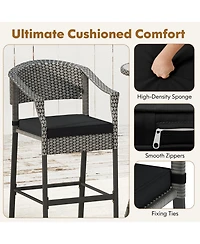 Gymax 3-Piece Patio Bar Set Outdoor Wicker Bar Height Round Table & Armchairs Set