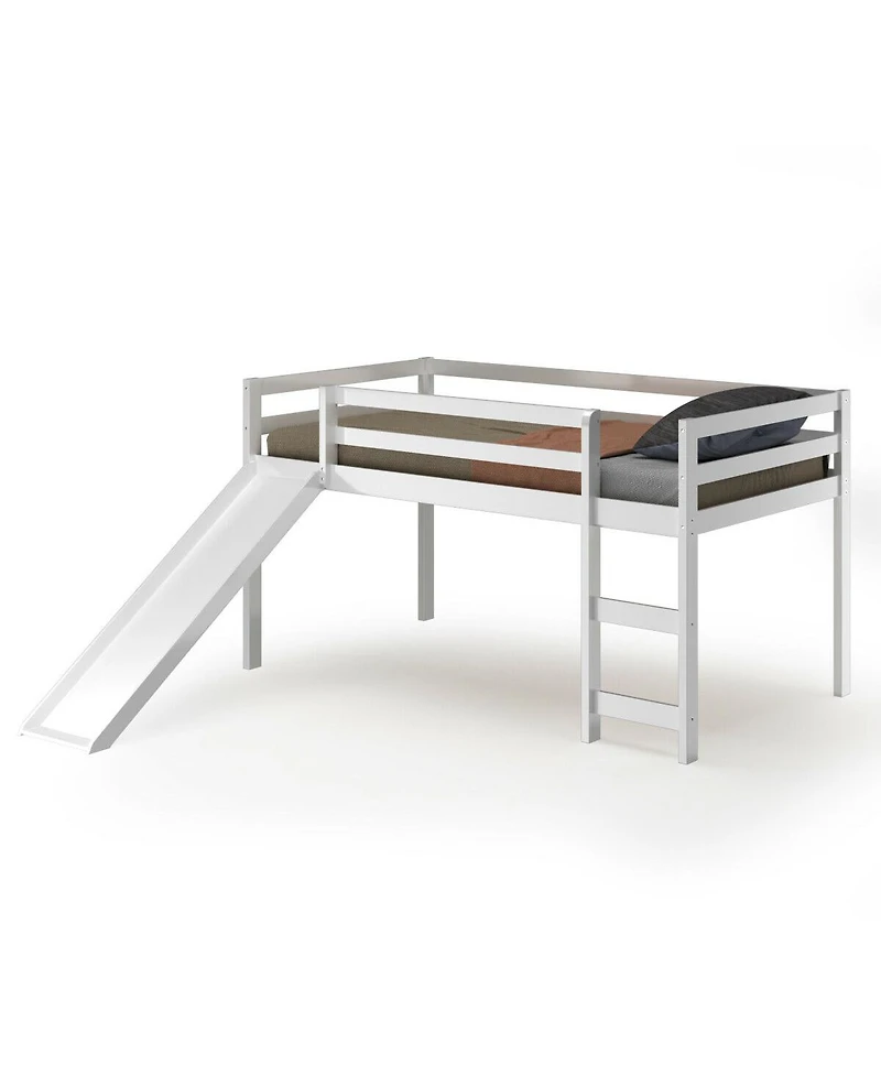 Gymax Twin Size Loft Bed with Slide Wood Low Sturdy Loft Bed Bedroom