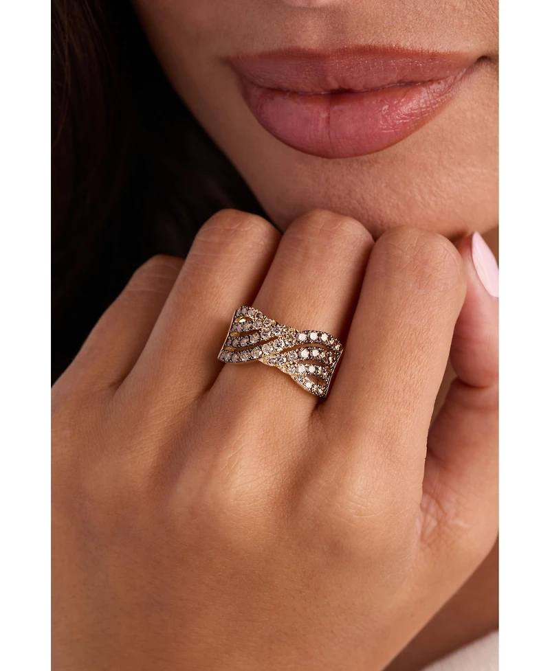 Le Vian Chocolate Ombre Diamond & Nude Diamond Ribbed Crossover Ring (3/4 ct. t.w.) in 14k Gold