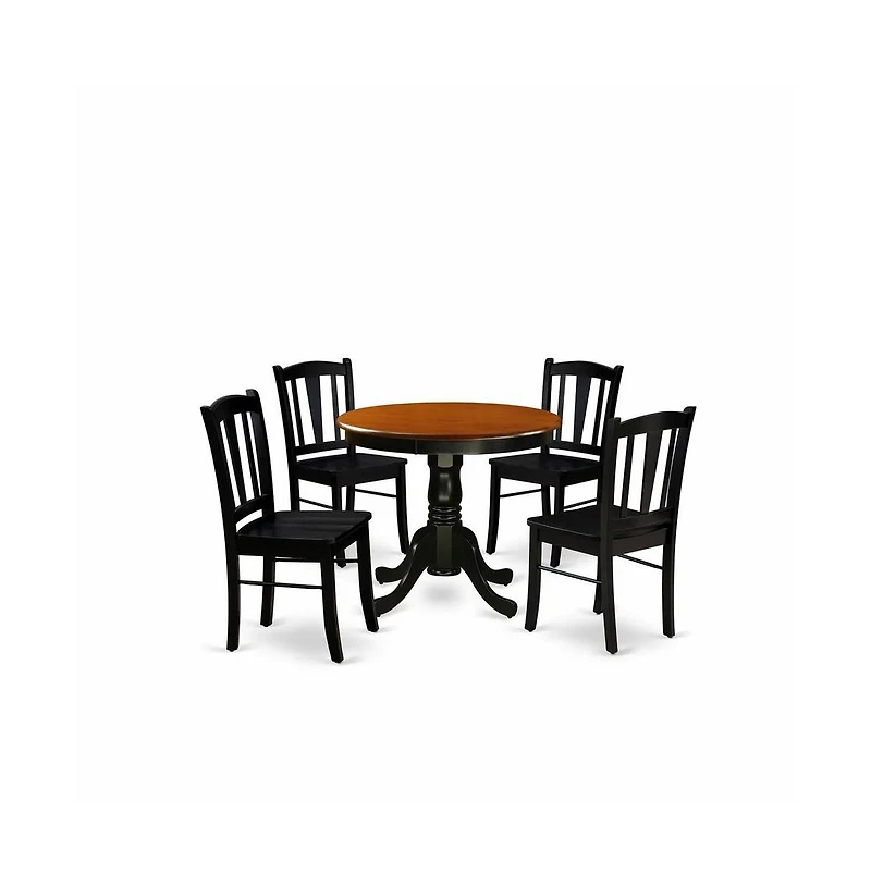 East West Furniture 5-Pc Kitchen Dining Room Set- 4 Dining Chairs and Kitchen Dining Table - Wooden Seat and Slatted Chair Back (Black Finish)