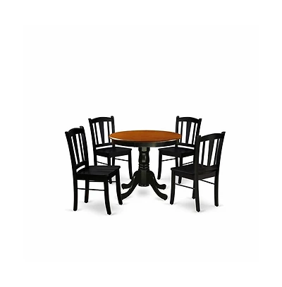 East West Furniture 5-Pc Kitchen Dining Room Set- 4 Dining Chairs and Kitchen Dining Table - Wooden Seat and Slatted Chair Back (Black Finish)