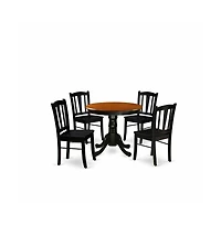 East West Furniture 5-Pc Kitchen Dining Room Set- 4 Dining Chairs and Kitchen Dining Table - Wooden Seat and Slatted Chair Back (Black Finish)