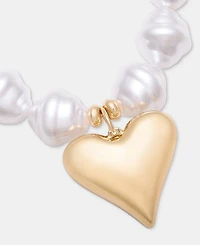 I.n.c. International Concepts Heart Charm Imitation Pearl Beaded Stretch Bracelet, Macy's Exclusive