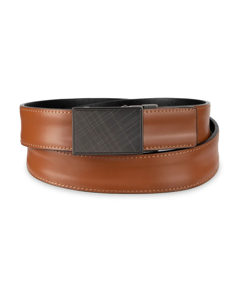 Kenneth Cole Reaction Men's Reversible Plaid Plaque Compression Locking Buckle Belt