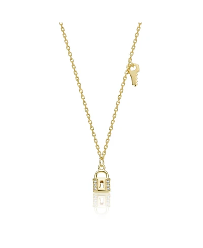 Rachel Glauber 14K Gold Plated with Clear Cubic Zirconia Lock & Key Design Necklace