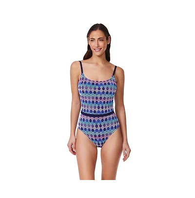 Profile by Gottex Womens Retro Riviera Scoop Neck Netted Crochet One Piece