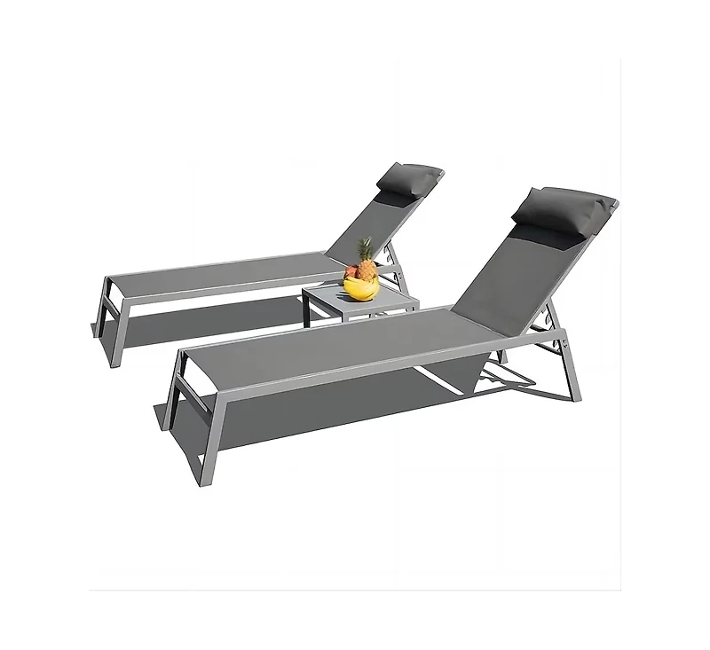 Clihome Patio Chaise Lounge Set of 3,Woven Patio Conversation Set with Gray