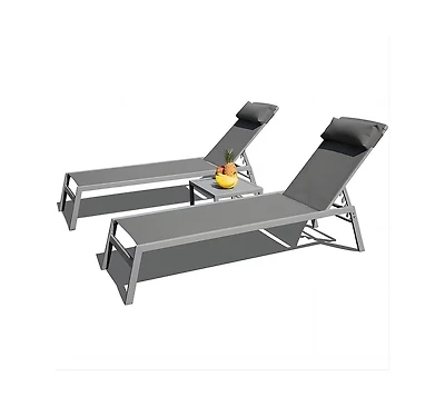 Clihome Patio Chaise Lounge Set of 3,Woven Patio Conversation Set with Gray