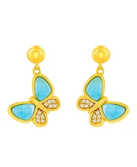 Sterling Silver, Larimar & Cz Butterfly Earrings - Gold Plated