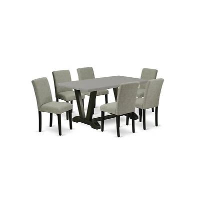 East West Furniture 7-Pc Modern Dining Table Set - 6 Dining Padded Chairs and 1 Modern Rectangular Cement Breakfast Table with High Chair Back