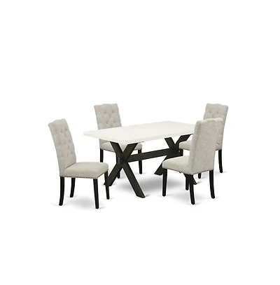 East West Furniture 5-Piece Kitchen Dinette Set Included 4 Parson chairs Upholstered Nails Head Seat and High Button Tufted Chair Back and Rectangular