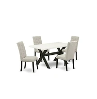 East West Furniture 5-Piece Kitchen Dinette Set Included 4 Parson chairs Upholstered Nails Head Seat and High Button Tufted Chair Back and Rectangular
