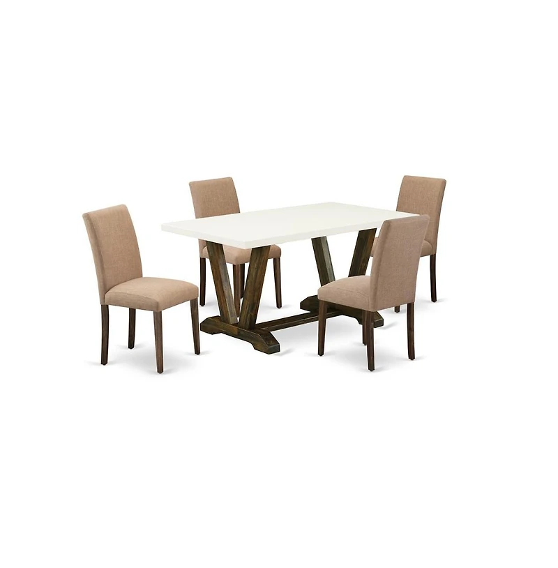 East West Furniture 5-Pc Dining Room Table Set Includes 4 Dining Chairs with Upholstered Seat and High Back and a Rectangular Dining Table