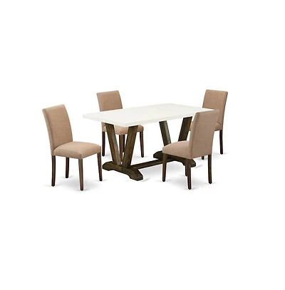 East West Furniture 5-Pc Dining Room Table Set Includes 4 Dining Chairs with Upholstered Seat and High Back and a Rectangular Dining Table