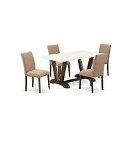 East West Furniture 5-Pc Dining Room Table Set Includes 4 Dining Chairs with Upholstered Seat and High Back and a Rectangular Dining Table