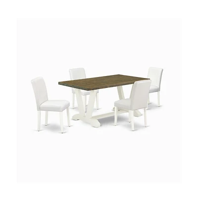 East West Furniture 5-Piece Awesome Dining Set a Good Distressed Jacobean dining table Top and 4 Lovely Pu Leather Parson Chairs with Stylish Chair Ba