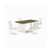 East West Furniture 5-Piece Awesome Dining Set a Good Distressed Jacobean dining table Top and 4 Lovely Pu Leather Parson Chairs with Stylish Chair Ba