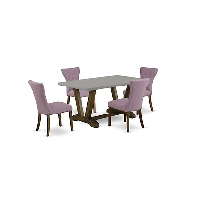 East West Furniture 5-Piece Dining Table Set Included 4 Parson Chair and High Button Tufted Chair Back and Rectangular Mid Century Dining Table