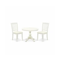 East West Furniture 3 Piece Kitchen Set - Linen White Wood Table and 2 Linen White Chairs for Dining Room with Slatted Back - Linen White Finish