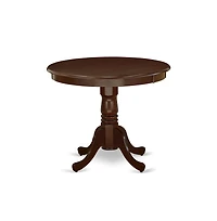 East West Furniture 3 Piece Modern Dining Table Set Contains 1 Round Pedestal Table and 2 Mahogany Faux Leather Kitchen Chair with Panel Back