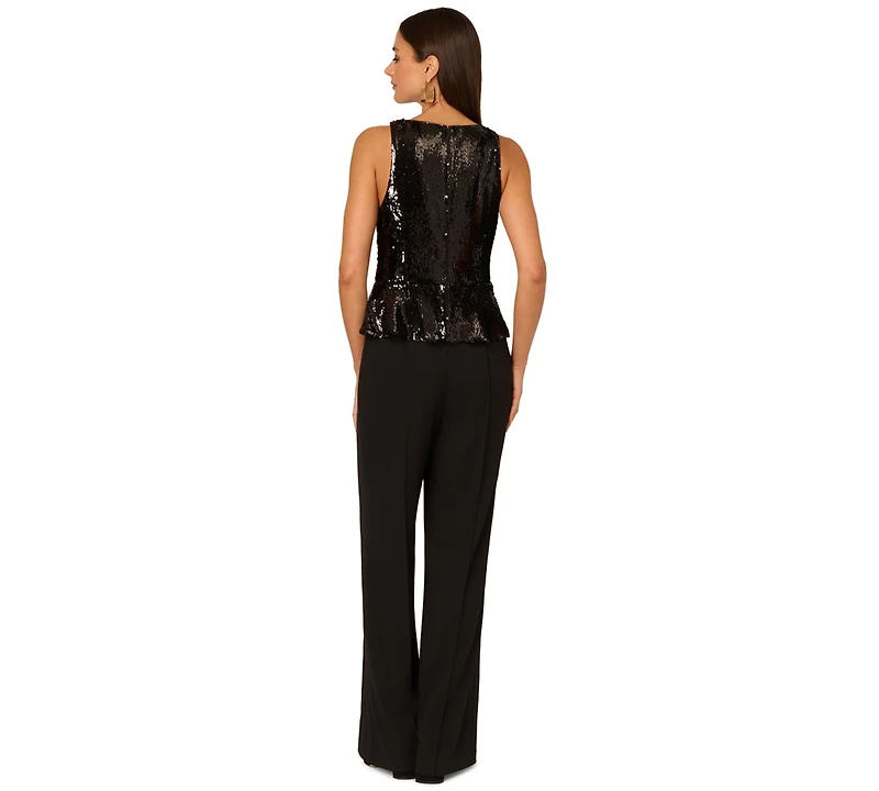 Adrianna Women's Crew Neck Sequin Bodice Wide-Leg Jumpsuit