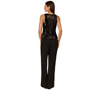 Adrianna Women's Crew Neck Sequin Bodice Wide-Leg Jumpsuit