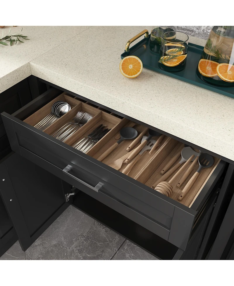 Homsee Kitchen Island with Wheels, Hidden Trolley, Metal Handle,Kitchen Island Storage Table with Sockets
