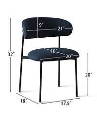 Maison Boucle 3-Piece 35" Round Black Dining Table Set with Cone Base and 2 Blue Upholstered Boucle Curved Back Chairs, Modern Small Space Dining-Mais