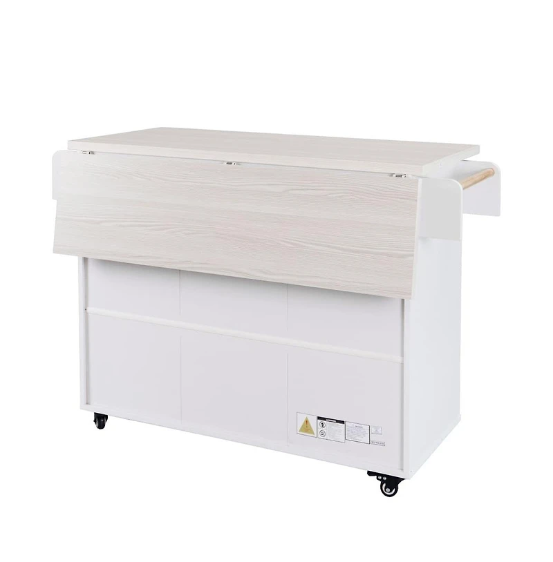 Maison Boucle Rolling Kitchen Island with Drop Leaf and Trash Can Storage, Mobile Cart with Drawers & Cabinets for Small Kitchens-Maison Boucle