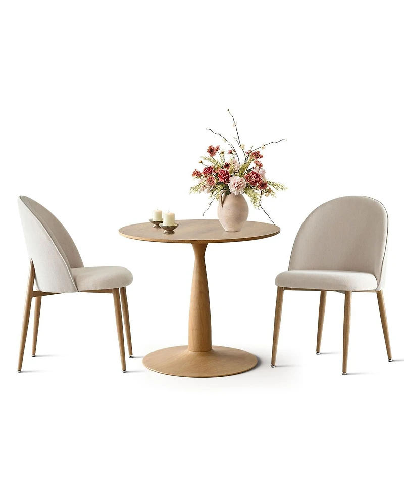 Maison Boucle 3-Piece 34.5 Inch Round Dining Set with Wood-Look Pedestal Table and 2 Upholstered Chairs with Wood-Tone Metal Legs-Maison Boucle