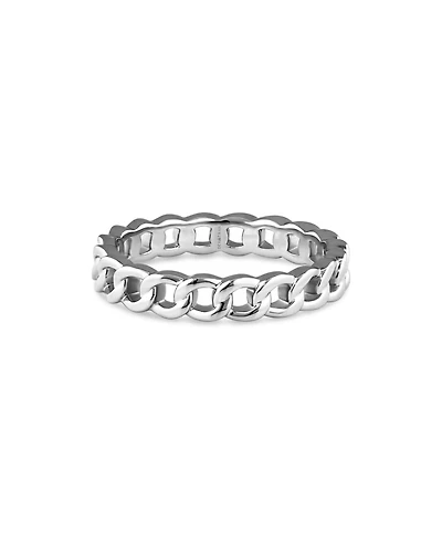 Devata Curb Link Ring in Rhodium Plated Sterling Silver