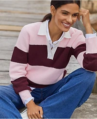 Lands' End Women's Petite Drifter Rugby with Woven Collar Sweater