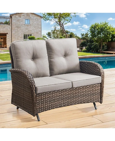 Gymojoy SleekArm 2-Person Wicker Rocking Bench Outdoor Glider Patio Rattan Loveseat with Olefin Cushions
