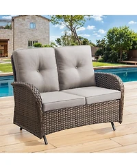 Gymojoy SleekArm 2-Person Wicker Rocking Bench Outdoor Glider Patio Rattan Loveseat with Olefin Cushions