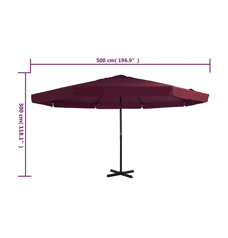 vidaXL Garden Parasol Bordeaux Red Polyester, Aluminum Extra Large