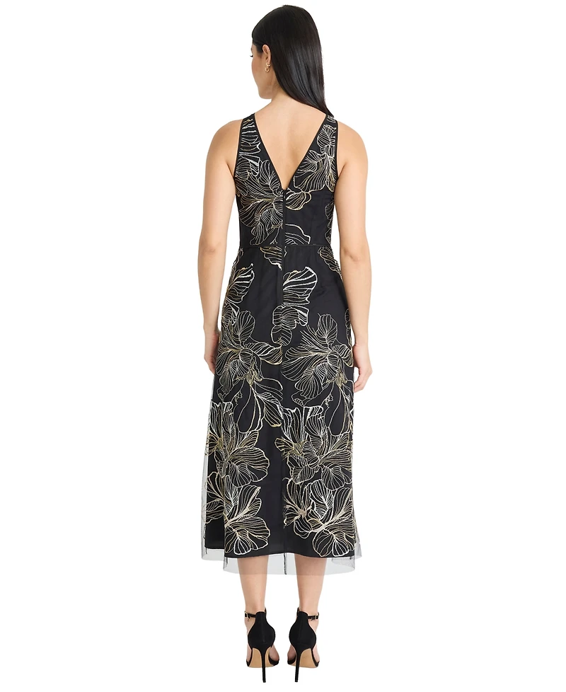 Maggy London Women's Crewneck Embroidered Midi Dress