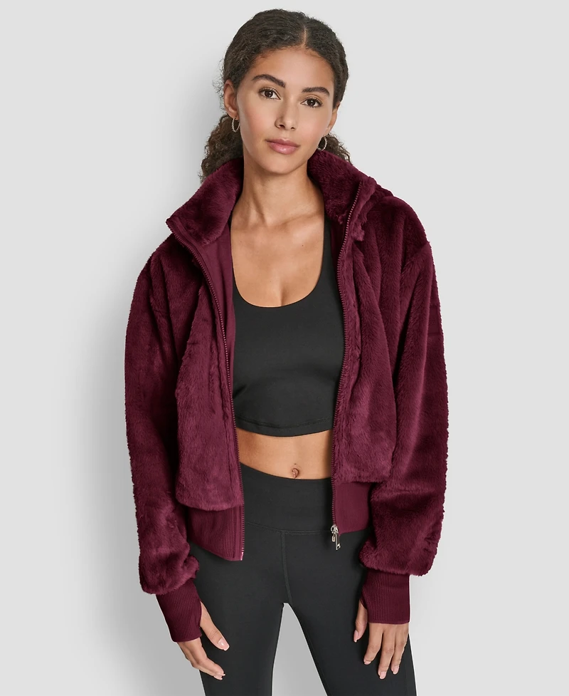 Dkny Sport Women's Faux-Fur Zip-Front Bomber Jacket