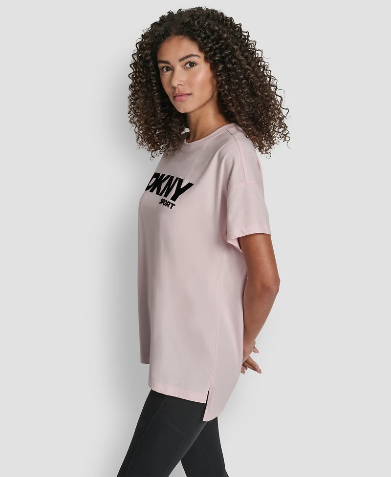 Dkny Women's Flocked Logo Drop Shoulder T-Shirt
