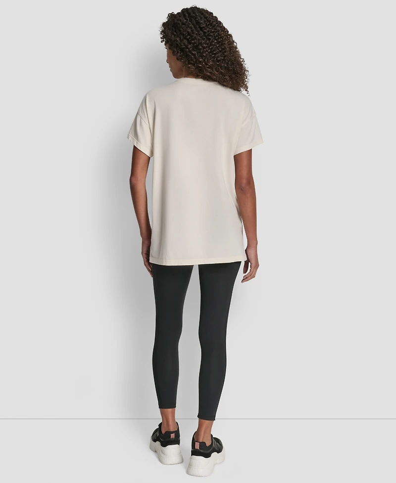 Dkny Women's Flocked Logo Drop Shoulder T-Shirt