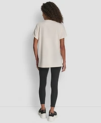 Dkny Women's Flocked Logo Drop Shoulder T-Shirt