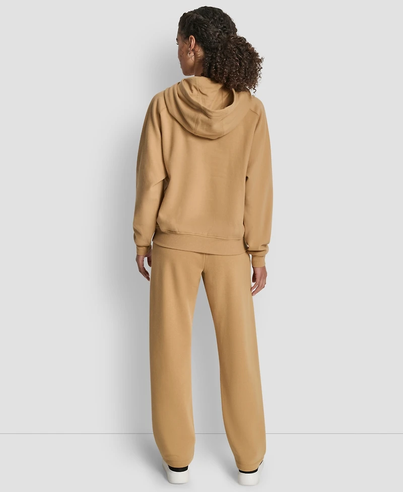 Dkny Women's Flock Logo Kanga Pocket Pull-On Hoodie