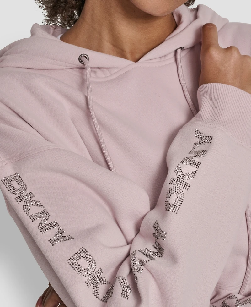 Dkny Sport Women's Rhinestone Logo Fleece Hoodie