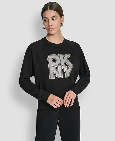 Dkny Women's Mixed Metal Stack Glitter Crewneck Top