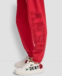 Dkny Women's Exploded Rhinestone Varsity Logo High Rise Relaxed Jogger