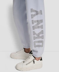 Dkny Women's Exploded Rhinestone Varsity Logo High Rise Relaxed Jogger
