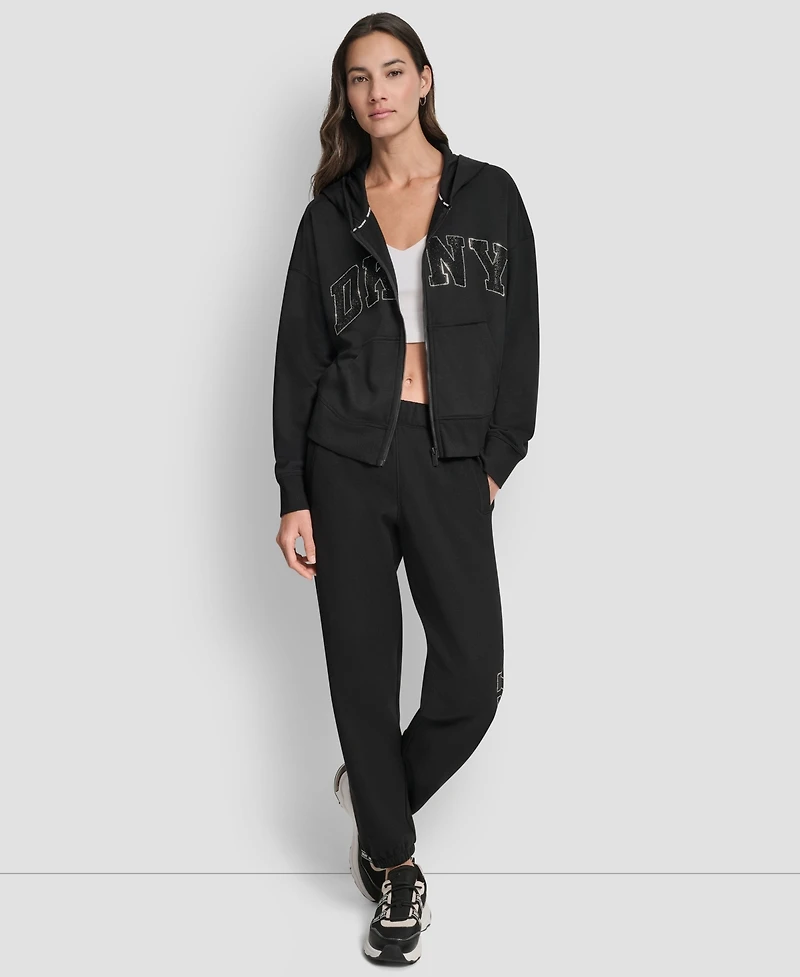 Dkny Women's Exploded Rhinestone Varsity Logo Full-Zip Hoodie