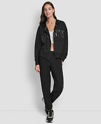 Dkny Women's Exploded Rhinestone Varsity Logo Full-Zip Hoodie