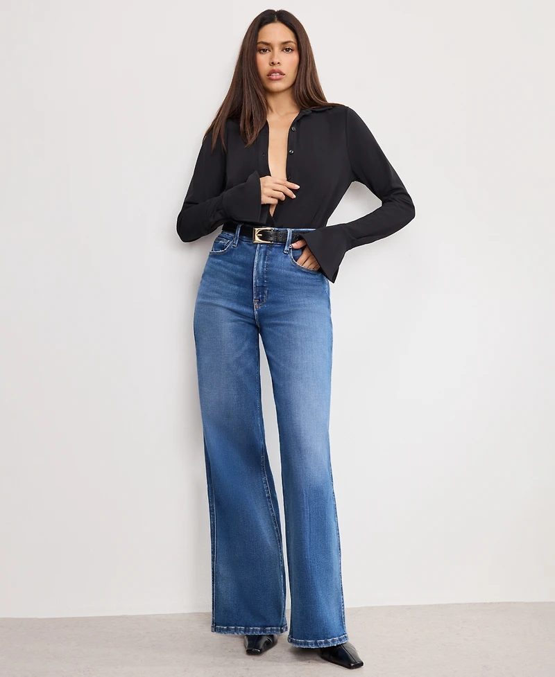 Good American Women's Soft Tech Skate Wide Leg Jeans, Regular and Plus