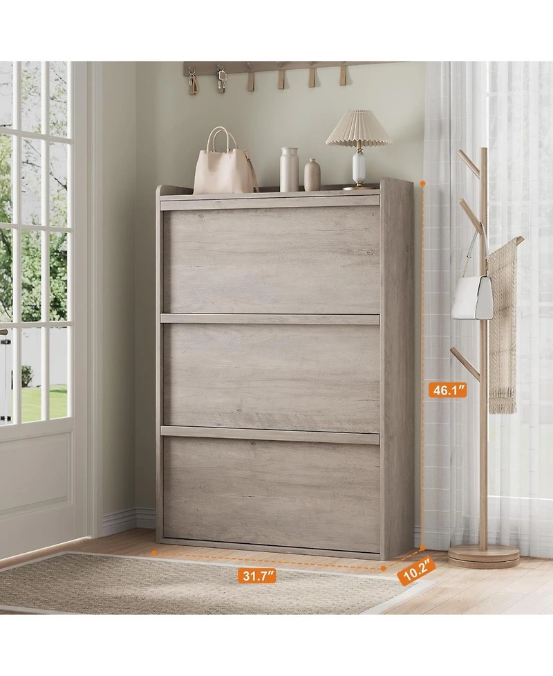 gaomon Shoe Cabinet with 3 Flip Drawers, Wooden Shoe Organizer Cabinet with Adjustable Shelf, Shoe Storage for Entryway, Hidden Shoe Cabinet for Hallw