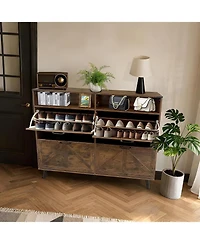 gaomon Shoe Storage Cabinet with 4 Flip Drawers and Open Storage, Freestanding Narrow Shoe Rack Cabinet for Entryway, Hallway, Living Room, Dark Brown